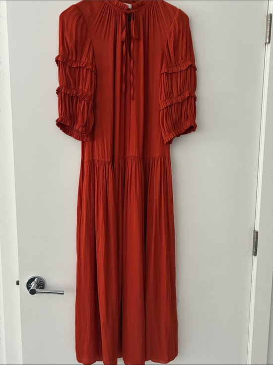 Rebecca Taylor Dresses & Skirts - Rebecca Taylor Rust Red Midi Dress with Ruffled Sleeves, 2 pockets, Size S